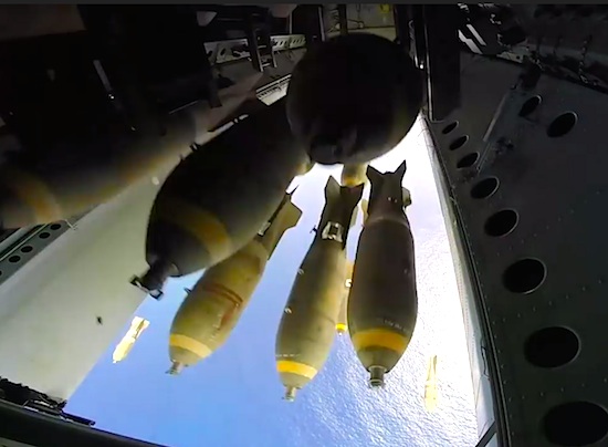 Bombs Away! Incredible POV Of B-52 Dropping Huge Bombs