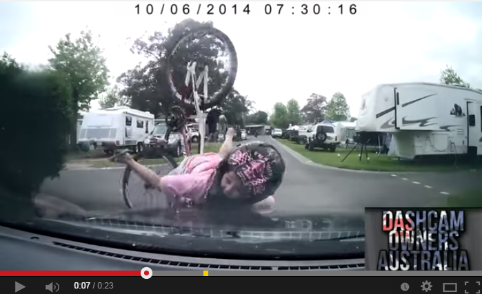 Bike vs Car: this little girl learned this lesson the hard way. Ouch!