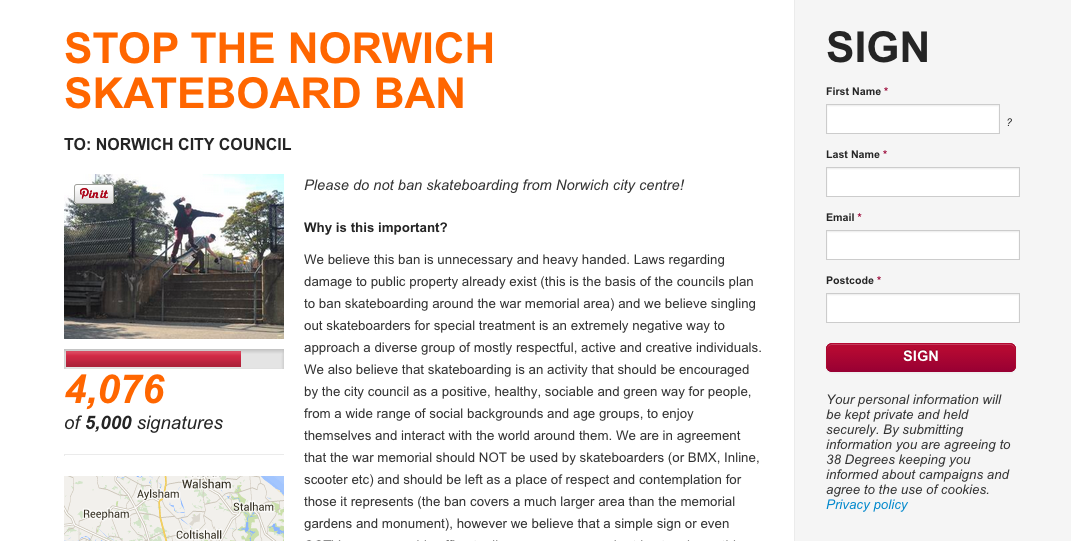 Aide les skaters de Norwich à empêcher le ban du skate dans leur ville!