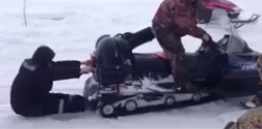 This dude gets sucked in by a snowmobile. #OnlyInRussia